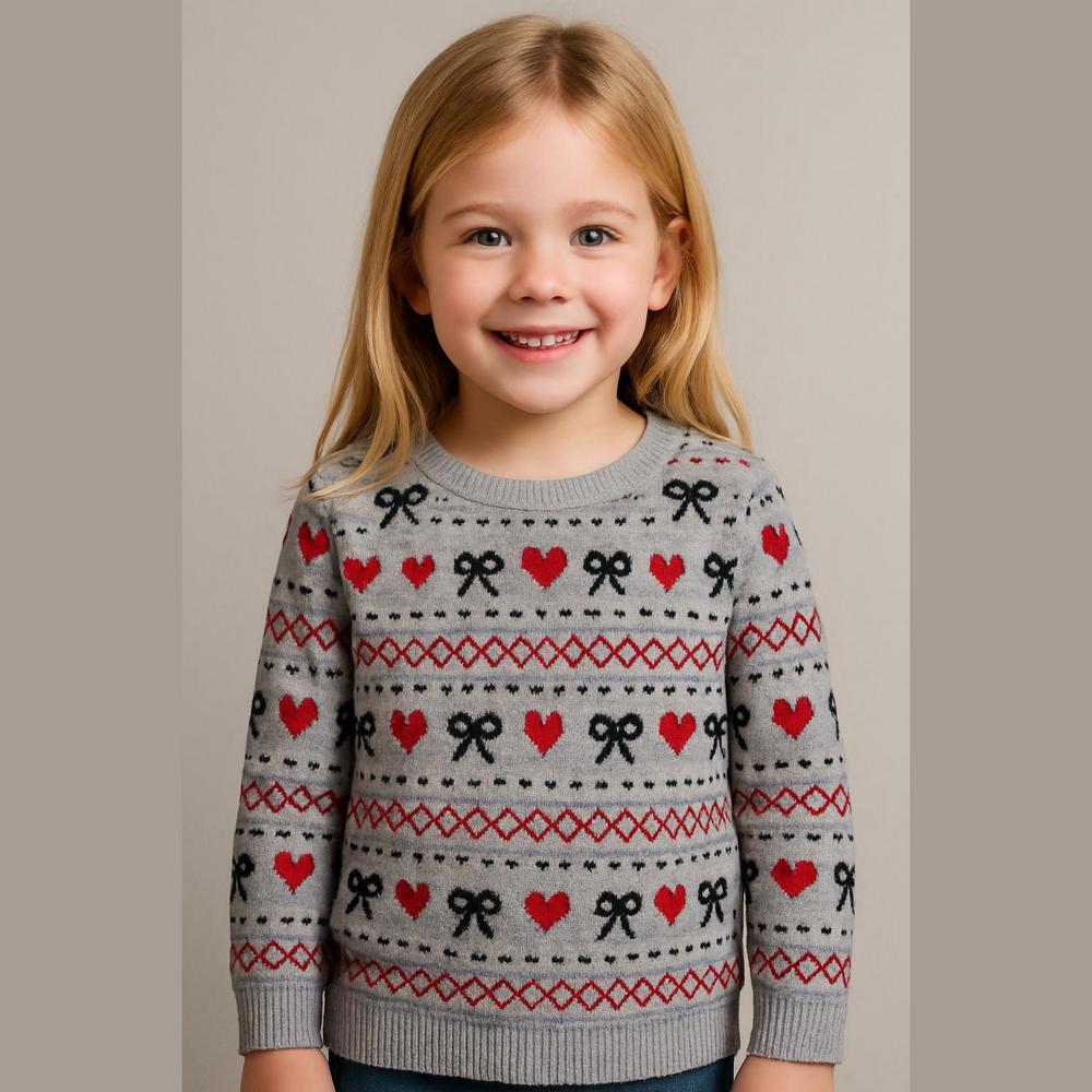 Crown & Ivy Gray Heart and Ribbon Sweater Small